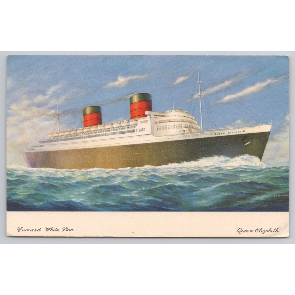 Cunard White Star Queen Elizabeth Ocean Liner Vintage Postcard
